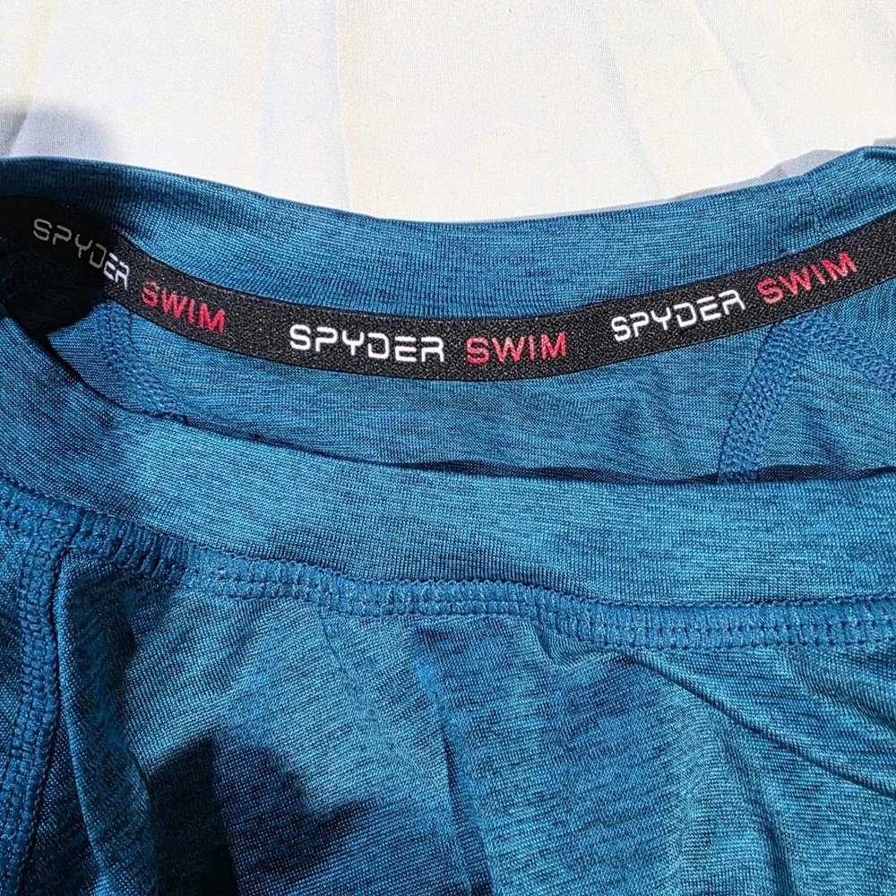 Spyder Swim Mens Rash Guard Shirt Teal Blue Heather Short Sleeve L Large